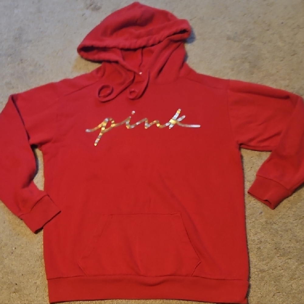 Victoria's Secret PINK Red Hoodie Sweater EXTRA SMALL GOLD